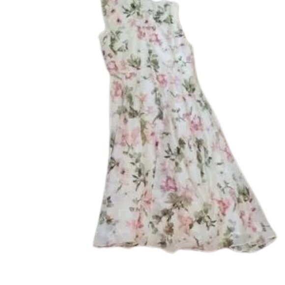 Jessica Howard Women's 14 White Pink and Green Flowy Floral Midi Dress - Picture 4 of 4